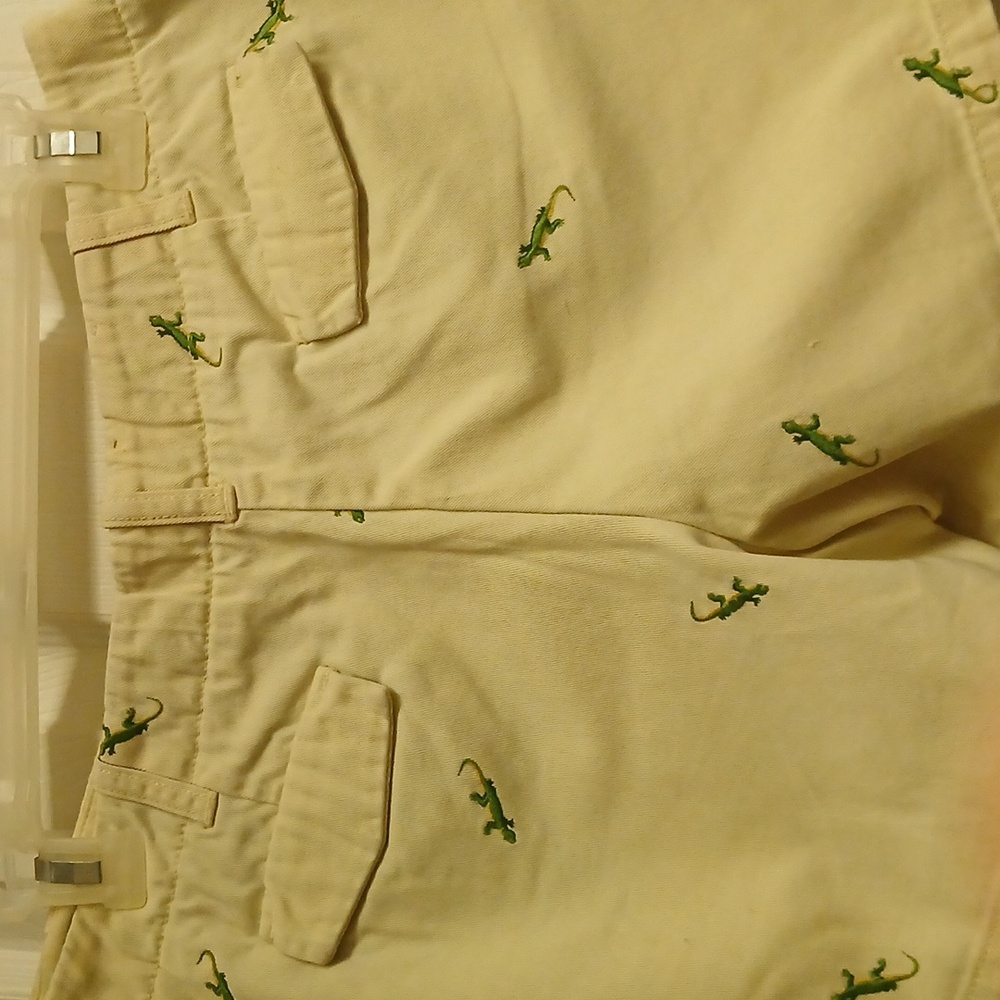 J. Crew Chino Shorts Cream Yellow Green Lizard Gecko Embroidered Cotton Size 4 - Picture 8 of 12